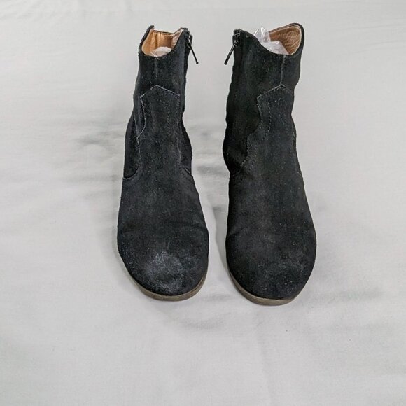 Lucky Brand Black Suede Side Zip Stacked Heel Ankle Booties Western Bohemian - Picture 2 of 6